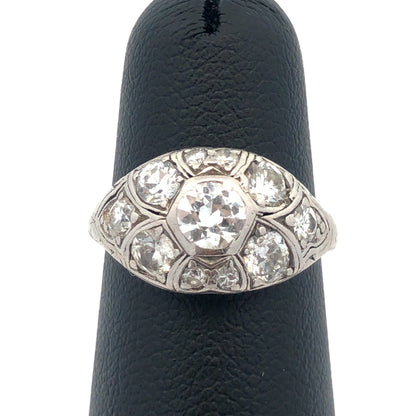 Vintage Platinum Round Diamond Cluster Anniversary Ring
