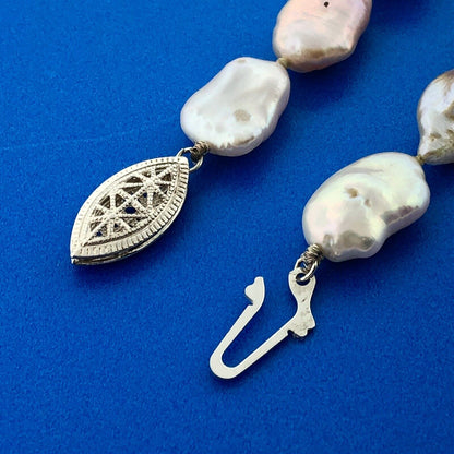 Vintage Sterling Silver Freshwater Pearl Gray Yellow Pink Cream Nugget Necklace