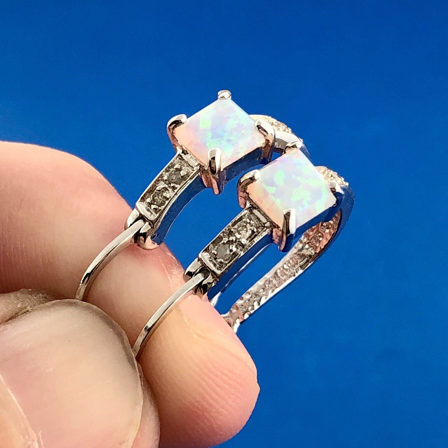 Designer MD 925 Sterling Silver Opal Diamond October Petite Hoop Earrings