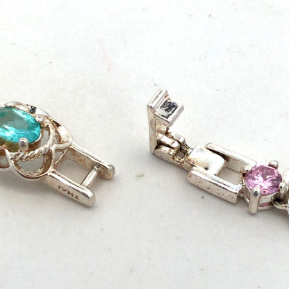 Designer HAN 925 Sterling Silver Oval Blue CZ Round Pink CZ Tennis Bracelet