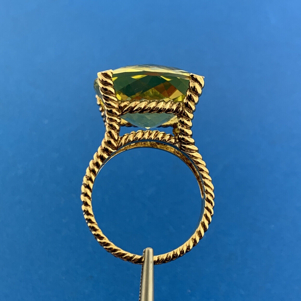 Designer Sterling Silver Vermeil Square Cushion Peridot Statement August Ring