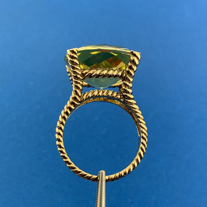 Designer Sterling Silver Vermeil Square Cushion Peridot Statement August Ring