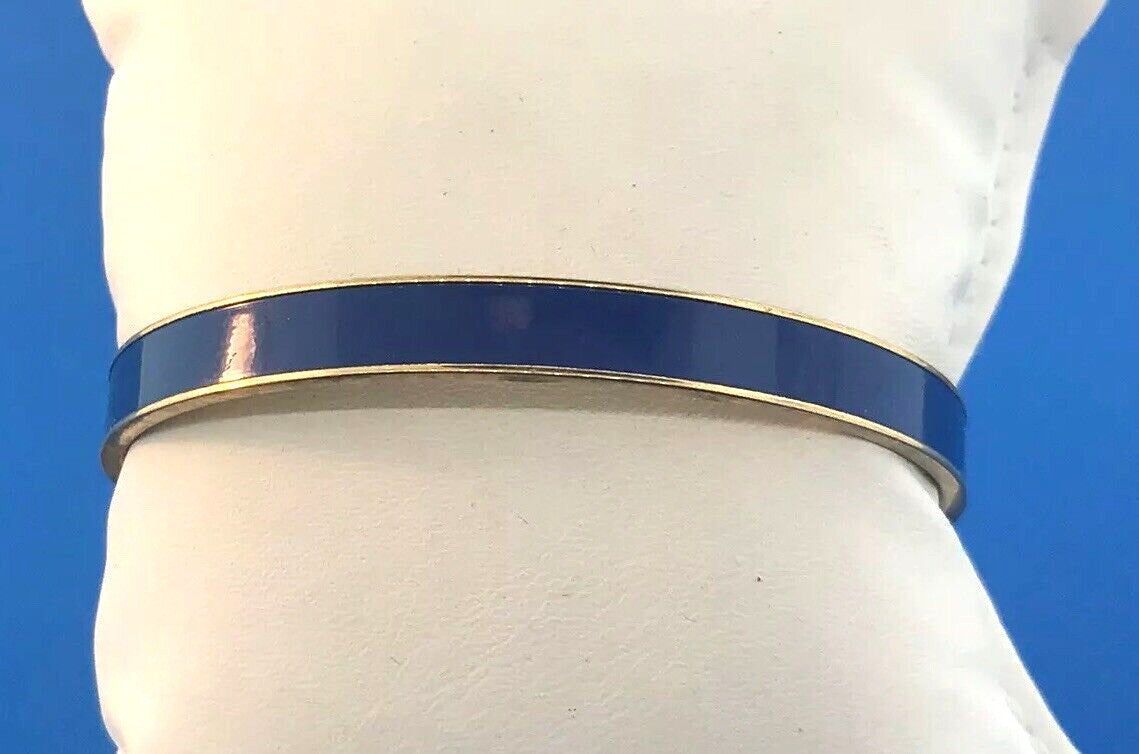 Vintage Monet Gold Tone Blue Enamel Slim Cuff Bangle Bracelet