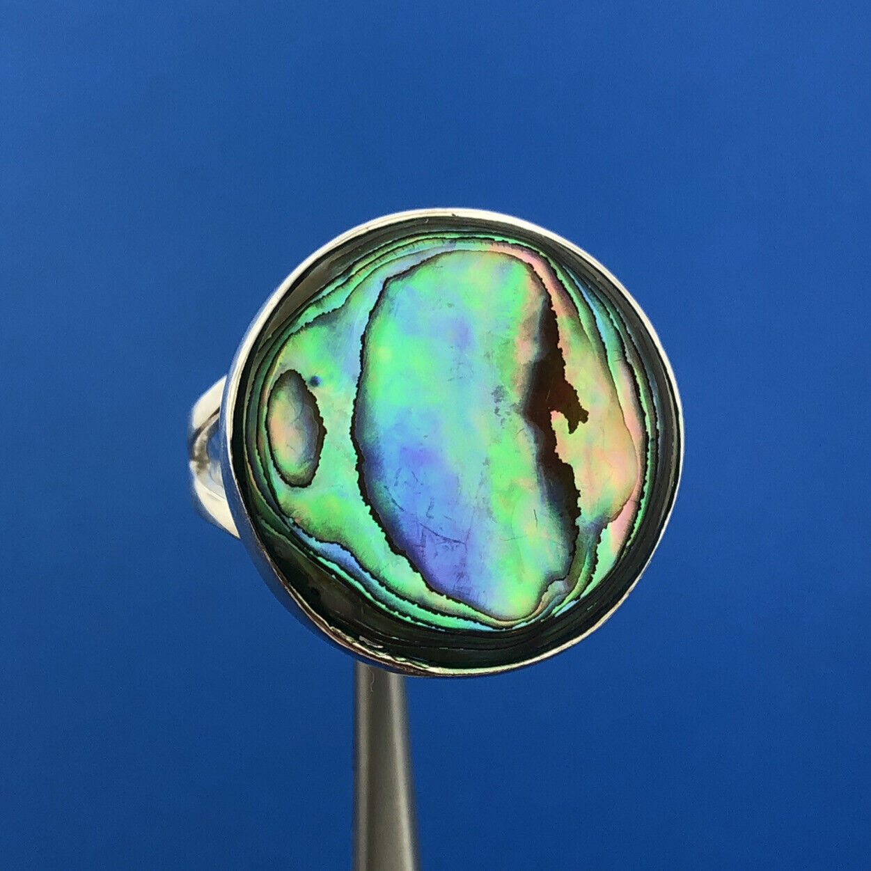 Modernist 925 Sterling Silver Round Abalone Statement Cocktail Ring