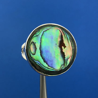 Modernist 925 Sterling Silver Round Abalone Statement Cocktail Ring