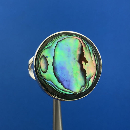 Modernist 925 Sterling Silver Round Abalone Statement Cocktail Ring