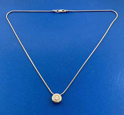 Designer 14K White Gold Modernist Round Diamond Pendant Snake Chain Necklace