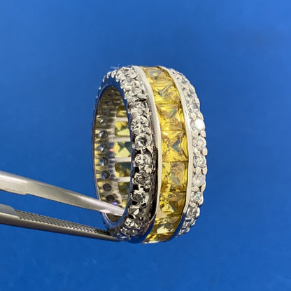 Designer 925 Sterling Silver Lemon & White Cubic Zirconia CZ Statement Band Ring