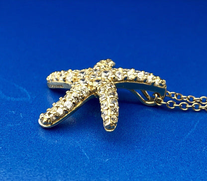 Designer Sterling Silver 925 Vermeil Cubic Zirconia CZ Starfish Necklace