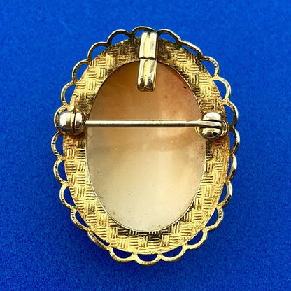 Vintage AMCO 14K Yellow Gold Filled Carved Shell Cameo Ornate Pin Brooch Pendant