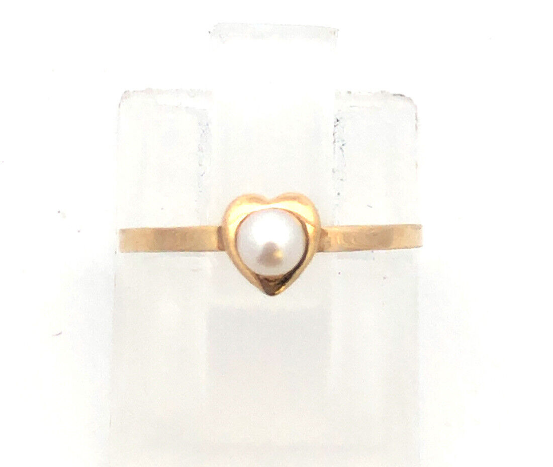 Vintage PSCO 10K Yellow Gold Pearl Child's Heart June Birthstone Ring