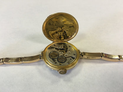 Ladies Vintage Victorian 14K Yellow Gold Diamond Sapphire Watch Adjusting Band