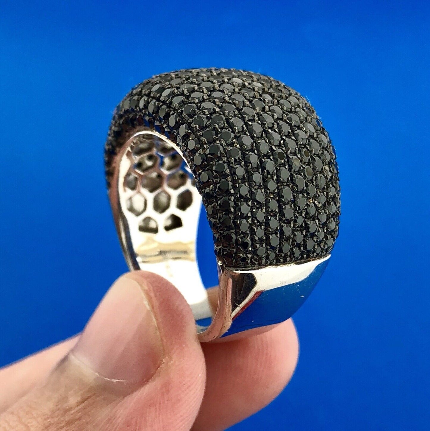 Dramatic Designer Sterling Silver 925 Black Diamond Pave Statement Dome Ring