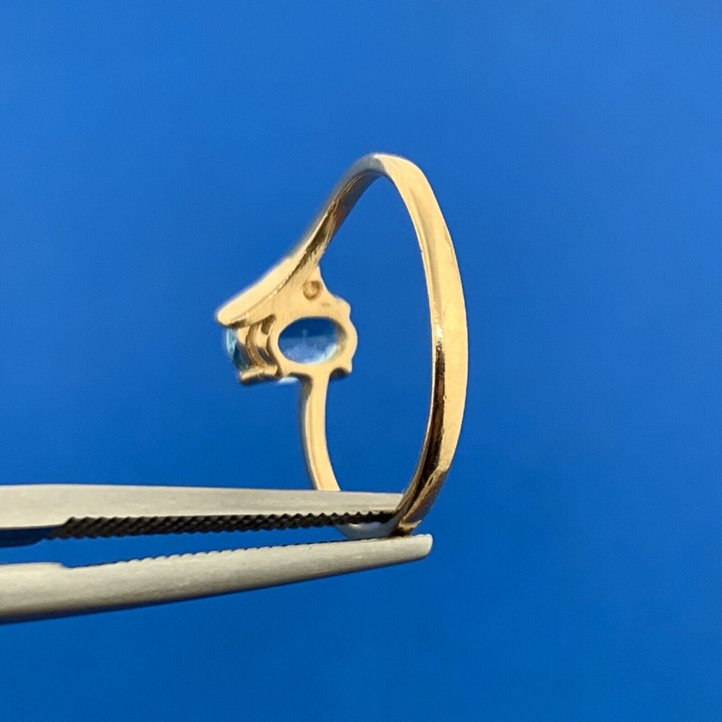 Designer 14K Yellow Gold Oval Blue Topaz Diamond Accent Size 4.5 Ring