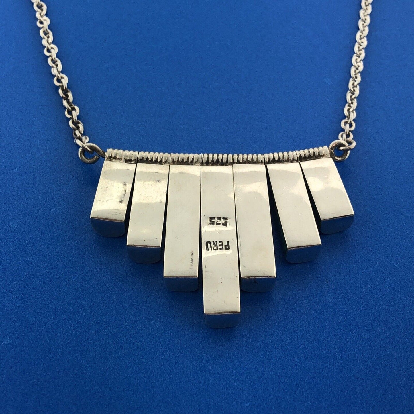 Estate Modernist 925 Sterling Silver 925 Malachite Abstract Statement Necklace