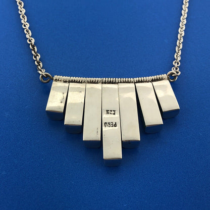 Estate Modernist 925 Sterling Silver 925 Malachite Abstract Statement Necklace