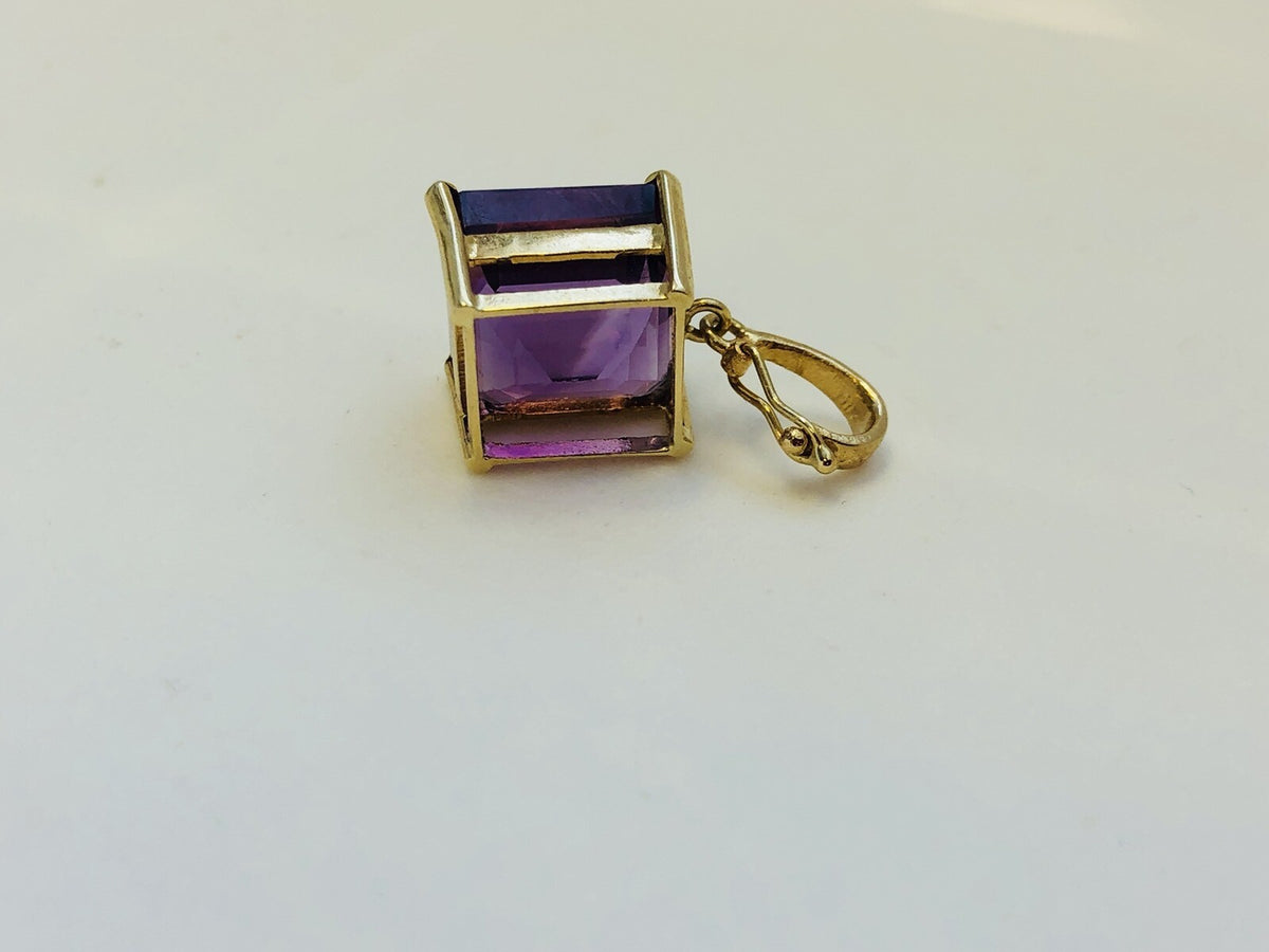 Designer 14K Yellow Gold Amethyst Solitaire Statement Pendant Enhancer