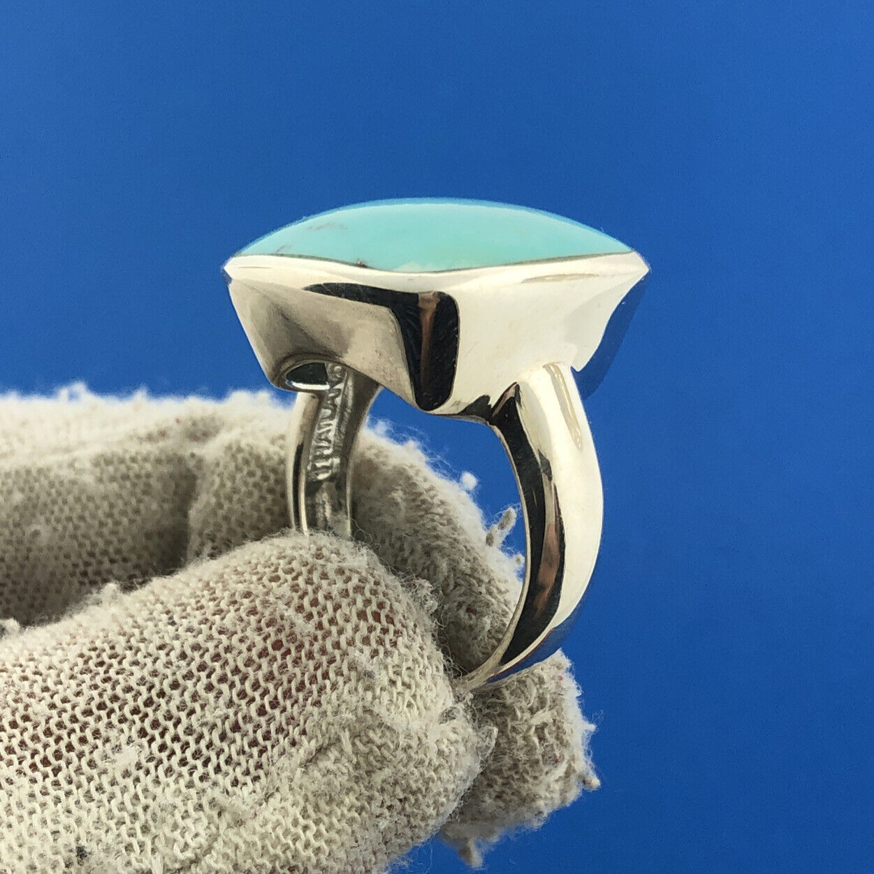 Stunning Sterling Silver 925 Cushion Cabochon Larimar Statement Ring Size 6