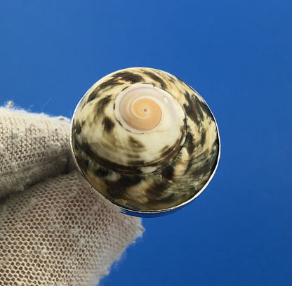 Sterling Silver 925 Brown White Abalone Shell Spiral Circle Ring Size 7.75