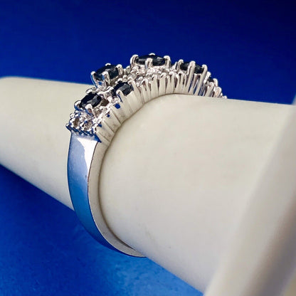 Designer Samuel Aaron THL 10K White Gold Sapphire Diamond Three Row Band Ring