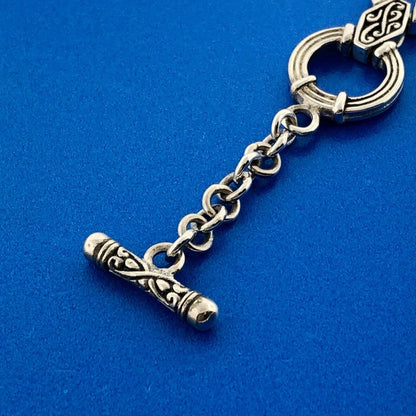Designer 18K White Gold Sterling Silver Scroll Oval Circle Link Toggle Bracelet
