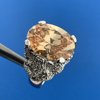 Designer Joe Esposito ESPO Sterling Silver Orange Cubic Zirconia Statement Ring