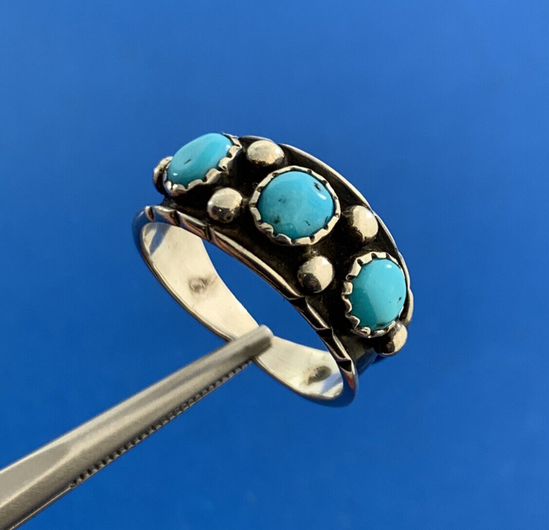 Native American 925 Sterling Silver Turquoise Band Ring