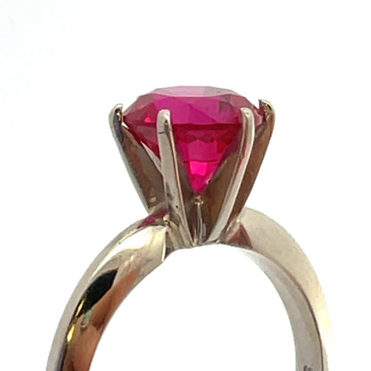 Designer 14K White Gold Ruby Solitaire Statement Cocktail Engagement Ring