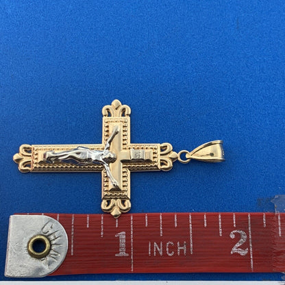 Michael Anthony MA 14K Yellow White Gold 3D Crucifix Cross Religious Pendant