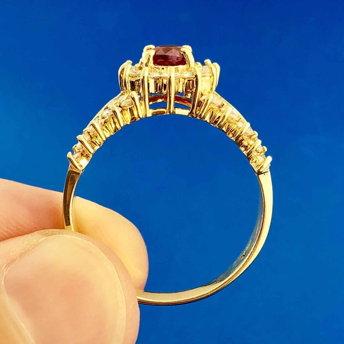 14K Yellow Gold Oval Ruby Diamond Engagement July Bday Cocktail Statement Ring