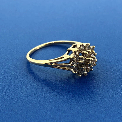 Estate 14K Yellow Gold Diamond Flower Cluster Engagement Anniversary Ring