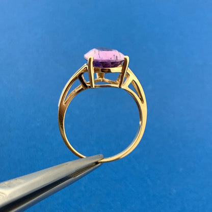 Designer 10k Yellow Gold Pear Cut Purple Amethyst Statement Ring Size 8.75