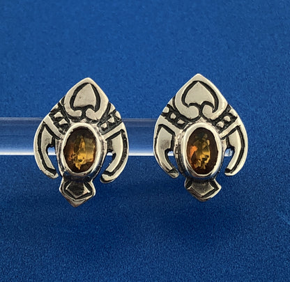 Vintage Sterling Silver 925 Oval Gold Quartz Concho Phoenix Design Earrings