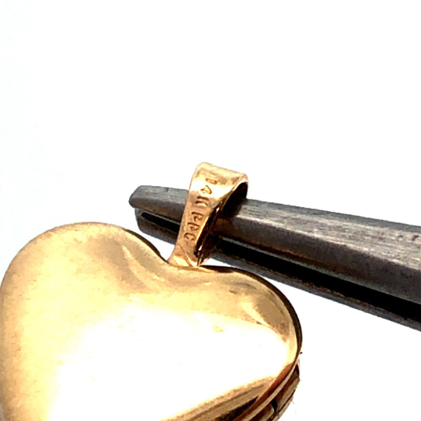 Designer PPC 14K Yellow Gold Heart Ribbon Bow Engraved Photo Locket Pendant