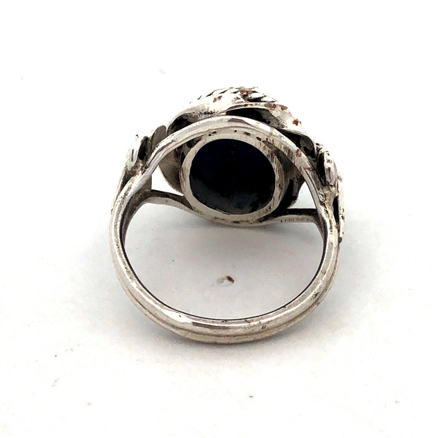 Vintage 925 Sterling Silver Oval Blue Lapis Lazuli Clover Textured Dome Ring