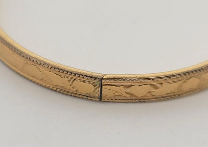 Vintage 12K Yellow Gold Filled Engraved Floral Heart Child Bangle Bracelet