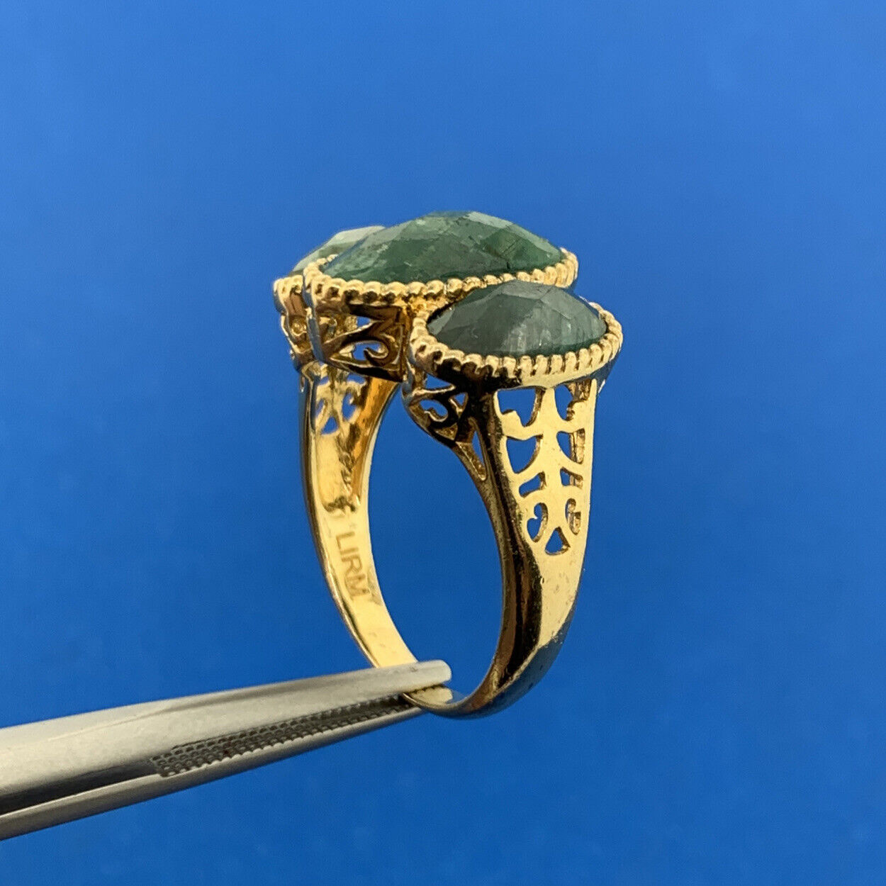 Designer Vermeil Sterling Silver 925 LIRM Faceted Green Onyx Statement Ring