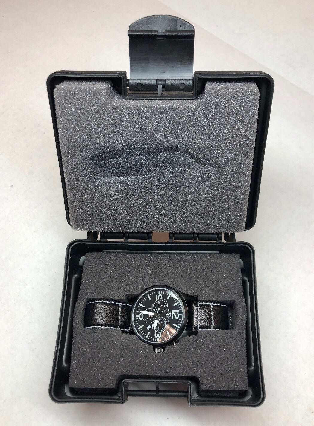 Air Blue Bravo Precision Pilot Mens Watch Chronograph Black Leather Strap In Box