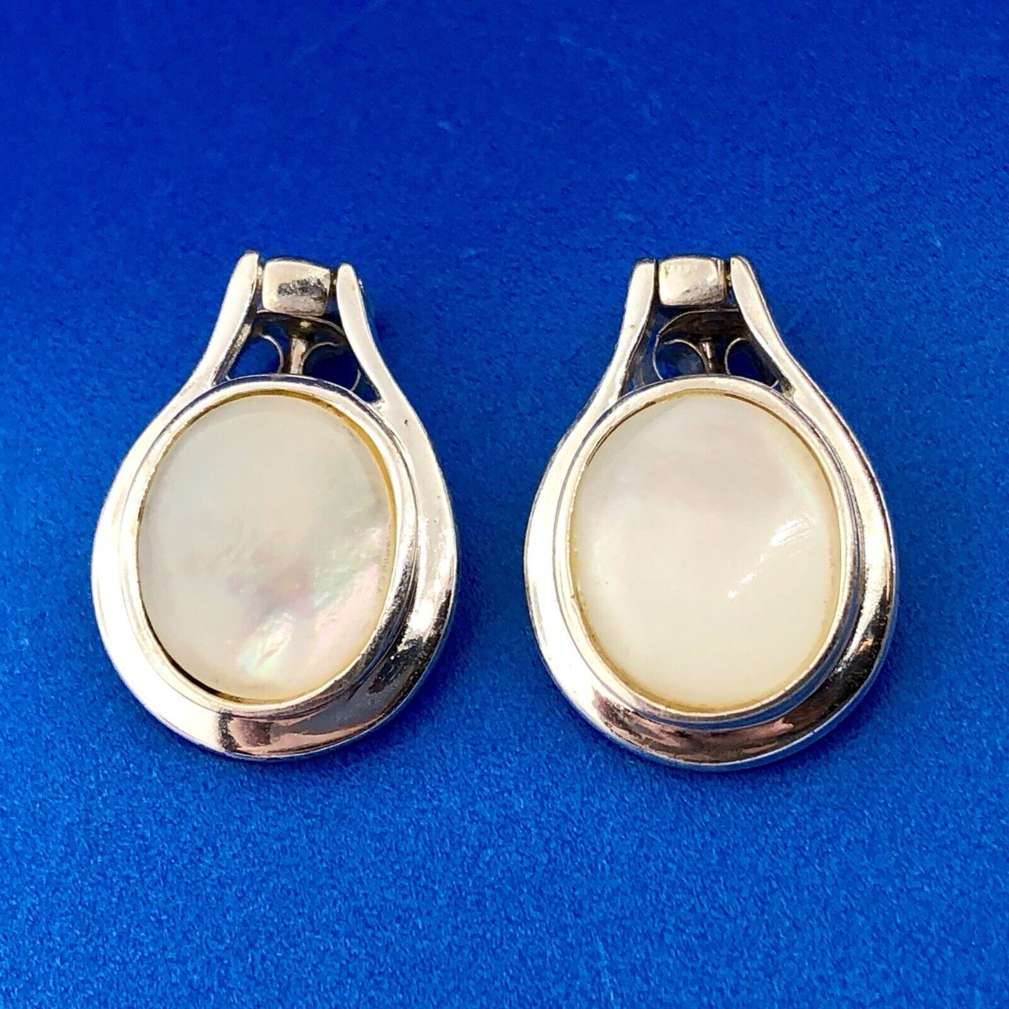 Designer SU 925 Sterling Silver Mother Of Pearl Oval Disc Drop Dangle Earrings