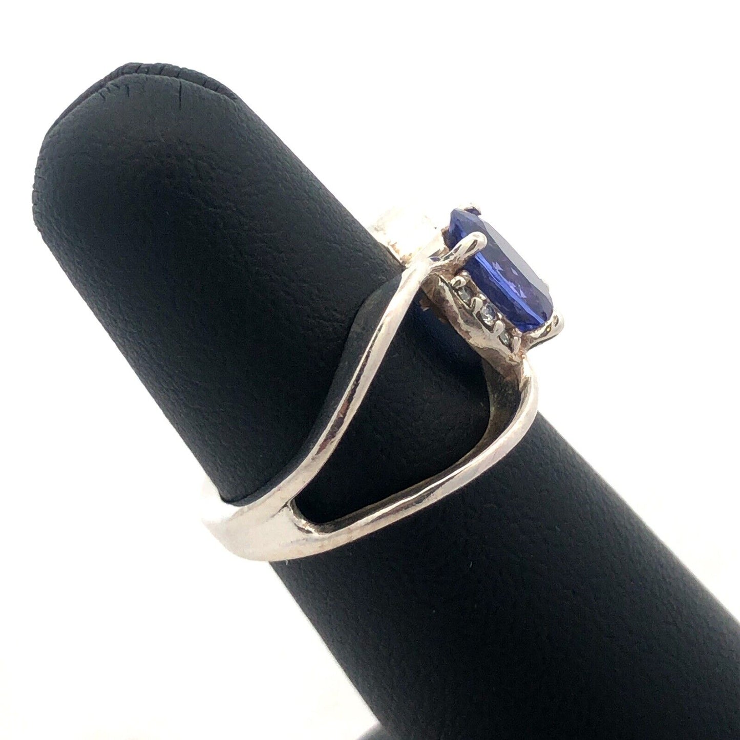 Sophia Fiori 925 Sterling Silver Oval Tanzanite Diamond Accents Split Shank Ring