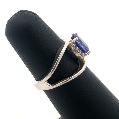 Sophia Fiori 925 Sterling Silver Oval Tanzanite Diamond Accents Split Shank Ring