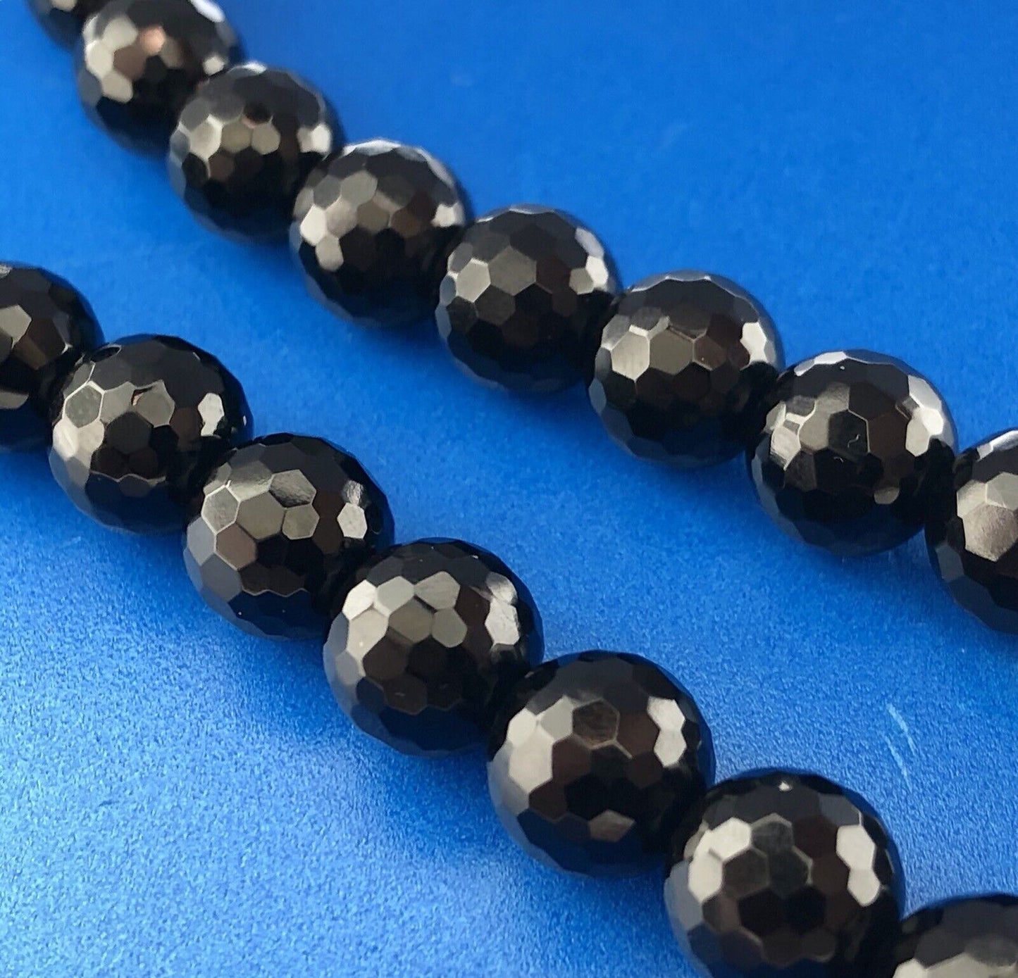 Classic Designer Sterling Silver 925 Graduated Black Faceted Jet Bead Necklace