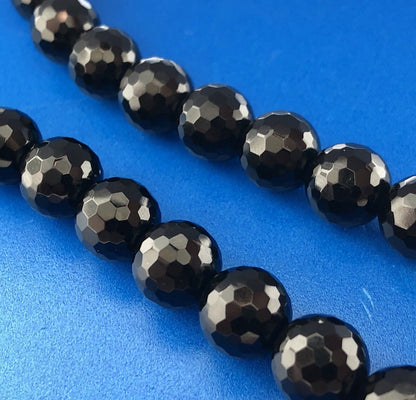 Classic Designer Sterling Silver 925 Graduated Black Faceted Jet Bead Necklace