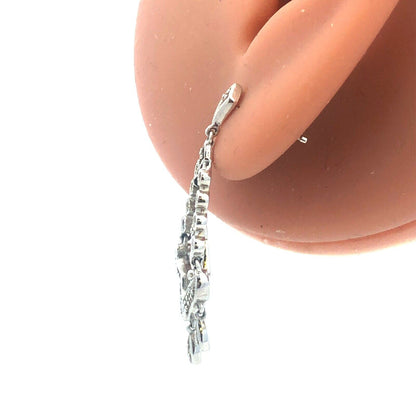 Designer THL 10k White Gold Round Cut Diamond Dangle Chandelier Earrings