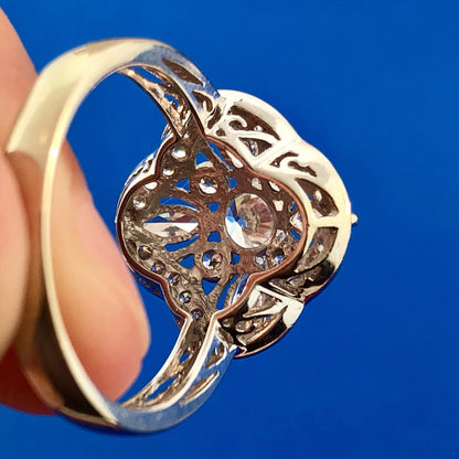 Stunning 14K White Gold Cubic Zirconia CZ Floral Cluster Engagement Dinner Ring