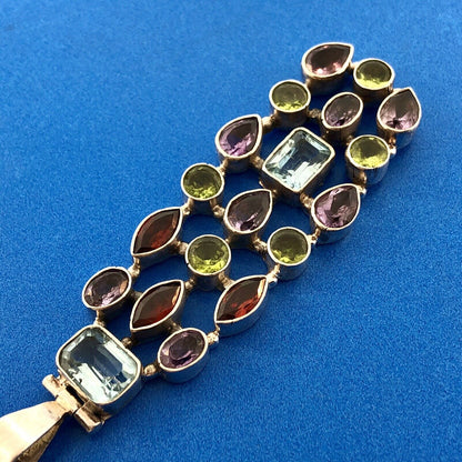 Sterling Silver 925 Multi Colored Shaped Gemstone Rectangular Statement Pendant