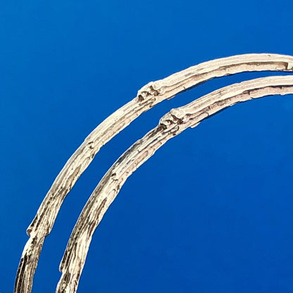 Sterling Silver 925 Bamboo Twig Nodule Textured Statement Hoop Earrings