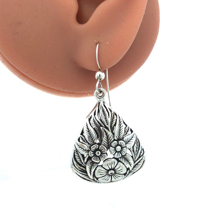 Artisan J Laine Sterling Silver Floral Teardrop Drop Dangle Statement Earrings
