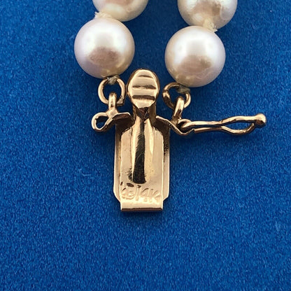Vintage Elegant 14K Yellow Gold Ruby Pearl Double Strand Bridal Pearl Bracelet