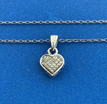 Designer Italy 925 Sterling Silver Pave Diamond Petite Heart Pendant Necklace